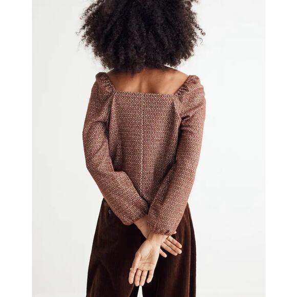Madewell Jacquard Puff-Sleeve Crop Top Dark Merlot Large Casual Fall Staple - Picture 6 of 13